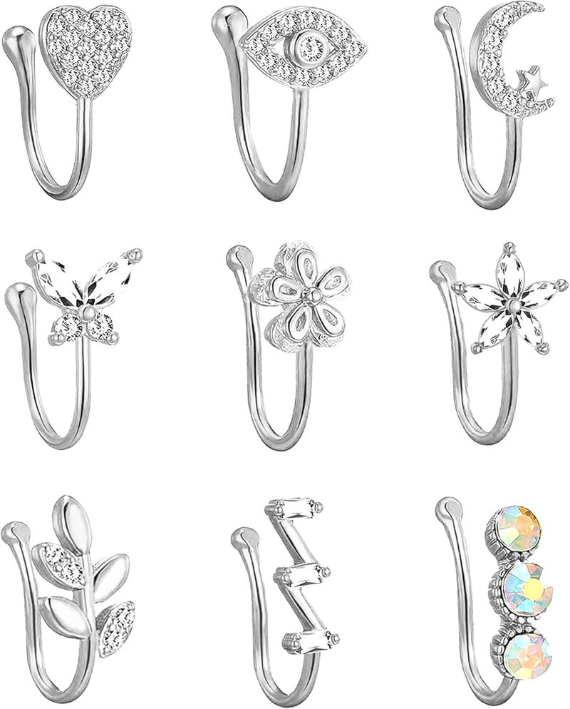 VitaCool Store Fake Nose Ring Hoop Fake Nose Stud Magnetic Septum Nose Ring Stud Stainless Steel CZ Fake Nose Piercing Stud Faux Nose Ear Lip Cuffs Non Pierced Jewelry for Women Men - Image 1